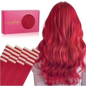 Red Remy Human Hair 20 Inch Tape In Hair Extensions